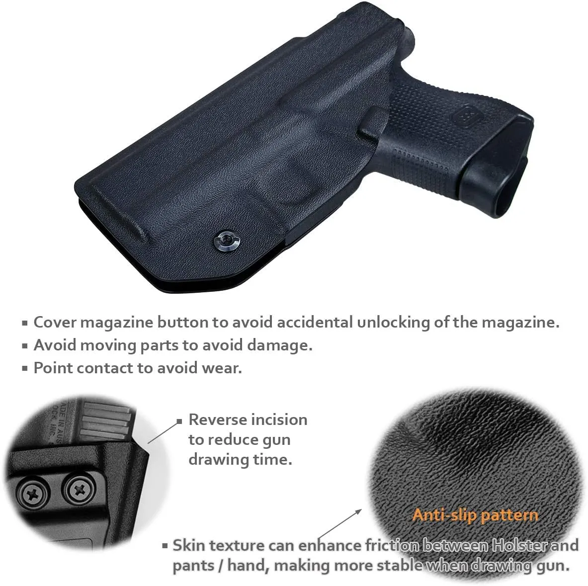 POLE.CRAFT IWB Kydex Holster Custom Fits: Glock 43 / Glock 43X - Inside Waistband Carry Holster - Adj. Cant Retention - Cover Mag-Button - No Wear - No Jitter