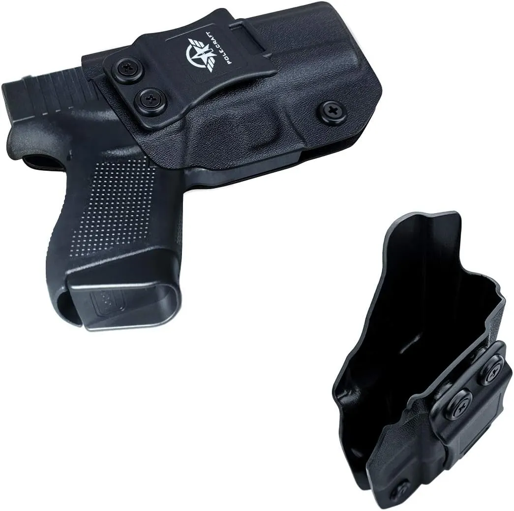 POLE.CRAFT IWB Kydex Holster Custom Fits: Glock 43 / Glock 43X - Inside Waistband Carry Holster - Adj. Cant Retention - Cover Mag-Button - No Wear - No Jitter
