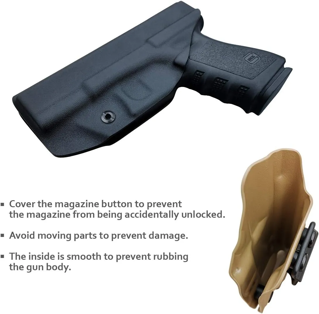 POLE.CRAFT IWB Kydex Holster Fits: Glock 19 19X 25 44 45 (Gen 1-5) & Glock 23 32 (Gen 3-4) Pistol - Inside Waistband Concealed Carry - Cover Mag-Button - Widened Entrance - No Wear, No Jitter
