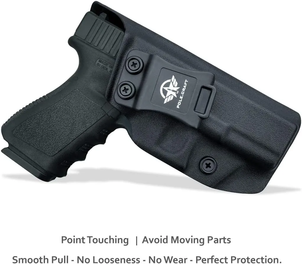 POLE.CRAFT IWB Kydex Holster Fits: Glock 19 19X 25 44 45 (Gen 1-5) & Glock 23 32 (Gen 3-4) Pistol - Inside Waistband Concealed Carry - Cover Mag-Button - Widened Entrance - No Wear, No Jitter