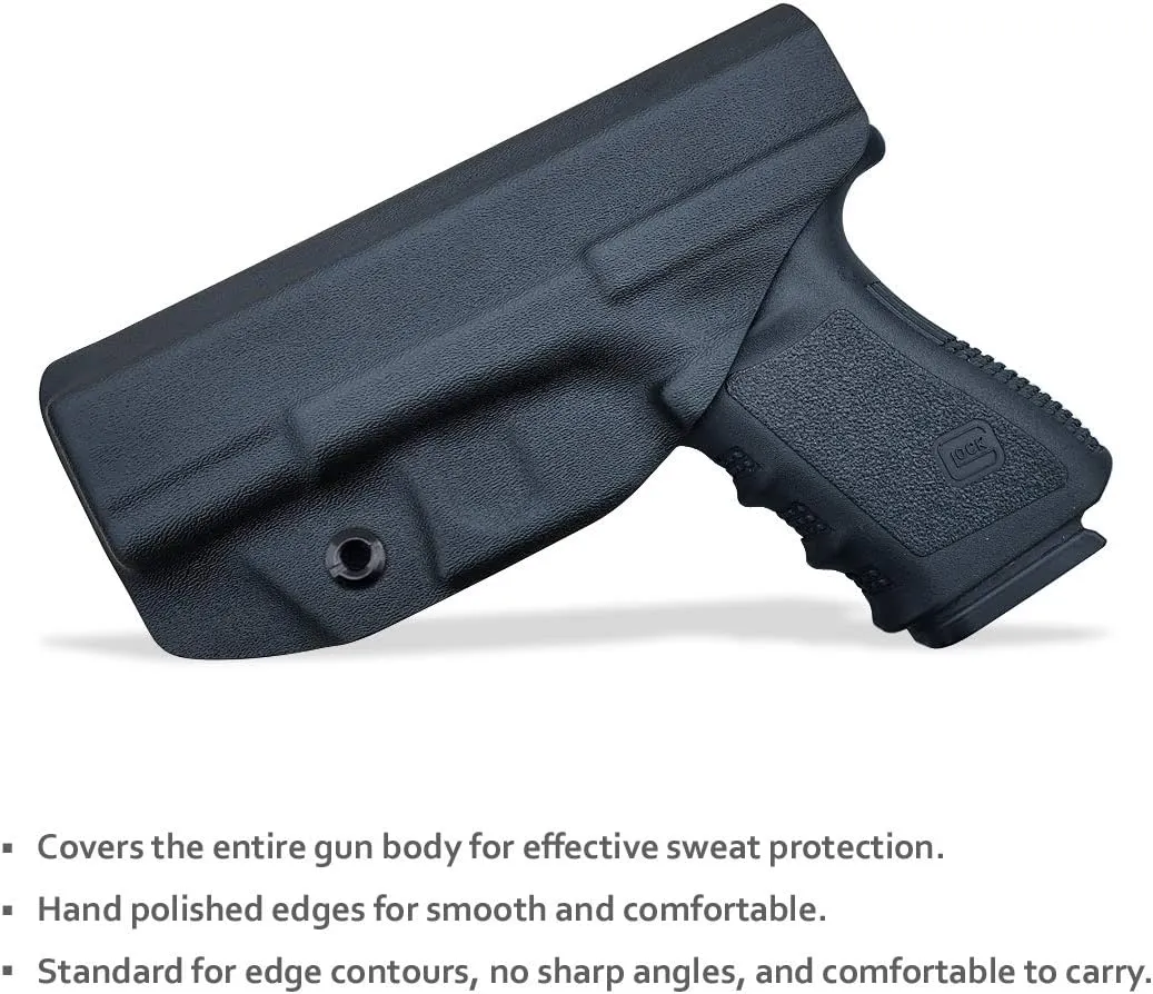 POLE.CRAFT IWB Kydex Holster Fits: Glock 19 19X 25 44 45 (Gen 1-5) & Glock 23 32 (Gen 3-4) Pistol - Inside Waistband Concealed Carry - Cover Mag-Button - Widened Entrance - No Wear, No Jitter
