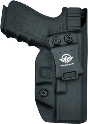 POLE.CRAFT IWB Kydex Holster Fits: Glock 19 19X 25 44 45 (Gen 1-5) & Glock 23 32 (Gen 3-4) Pistol - Inside Waistband Concealed Carry - Cover Mag-Button - Widened Entrance - No Wear, No Jitter
