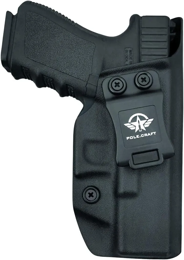 POLE.CRAFT IWB Kydex Holster Fits: Glock 19 19X 25 44 45 (Gen 1-5) & Glock 23 32 (Gen 3-4) Pistol - Inside Waistband Concealed Carry - Cover Mag-Button - Widened Entrance - No Wear, No Jitter