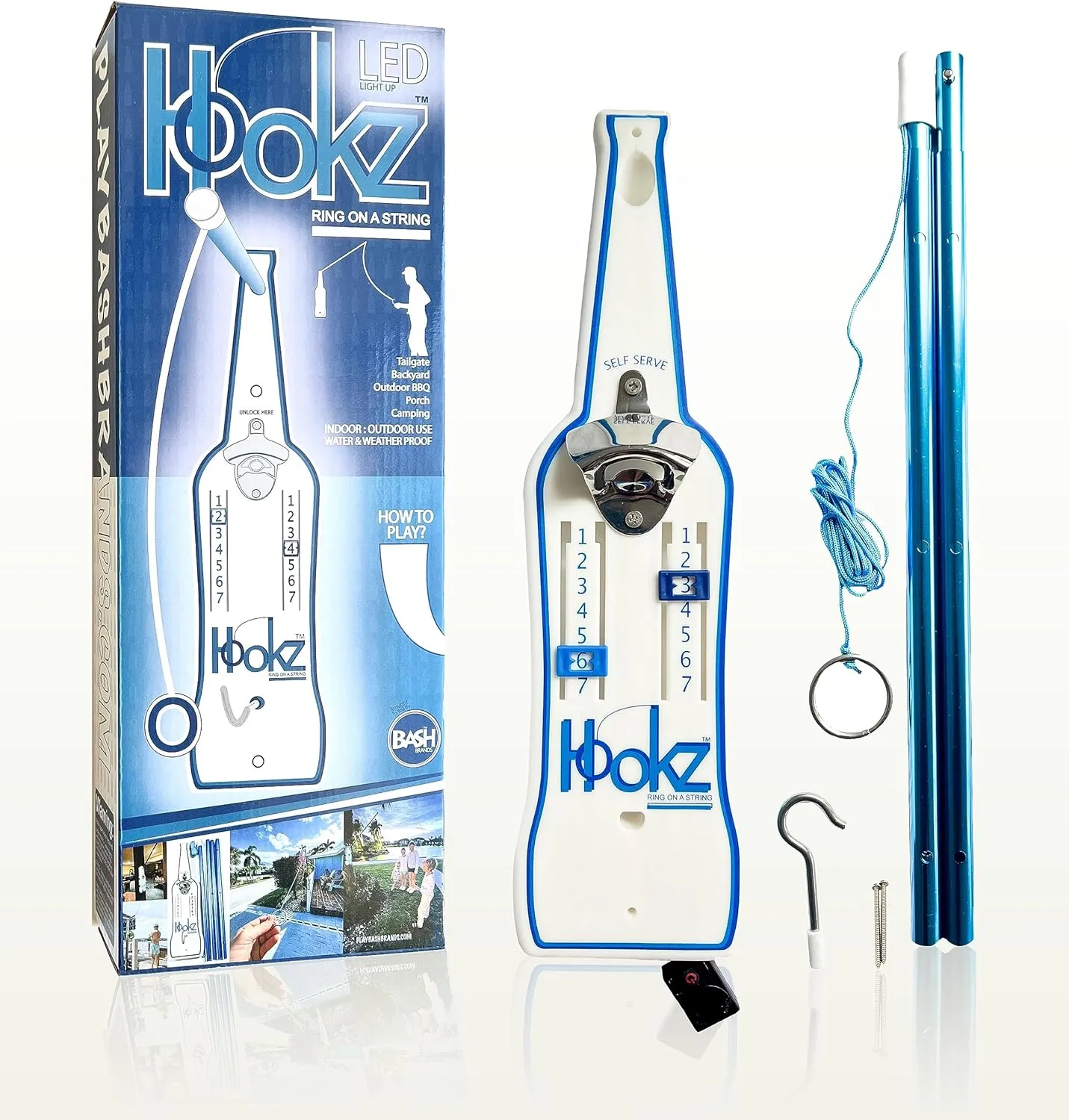 Poleish Sports Bottle Bash Brands Hookz LED Ring on a String Game (All Weather - Indoor or Outdoor)