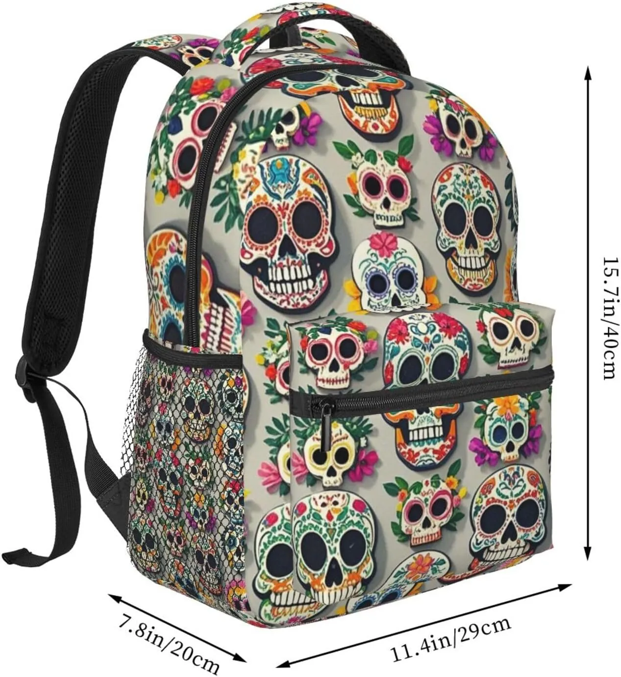 Polyester Daypack Backpack for Trekking Picnic Walking Cycling - Large Capacity Anti-Theft Multipurpose Shoulder Bag, Day Of The Dead Sugar Skull Art Casual Daypack