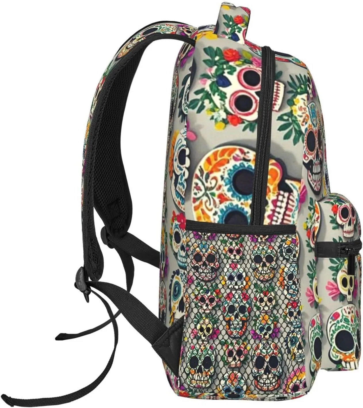 Polyester Daypack Backpack for Trekking Picnic Walking Cycling - Large Capacity Anti-Theft Multipurpose Shoulder Bag, Day Of The Dead Sugar Skull Art Casual Daypack