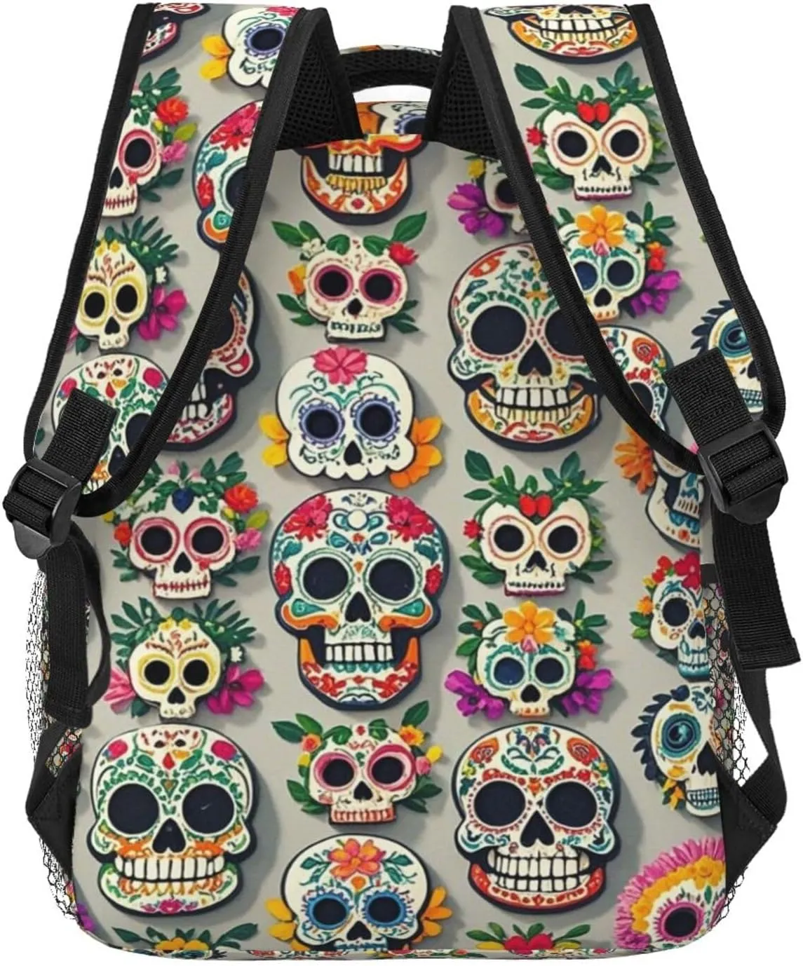 Polyester Daypack Backpack for Trekking Picnic Walking Cycling - Large Capacity Anti-Theft Multipurpose Shoulder Bag, Day Of The Dead Sugar Skull Art Casual Daypack