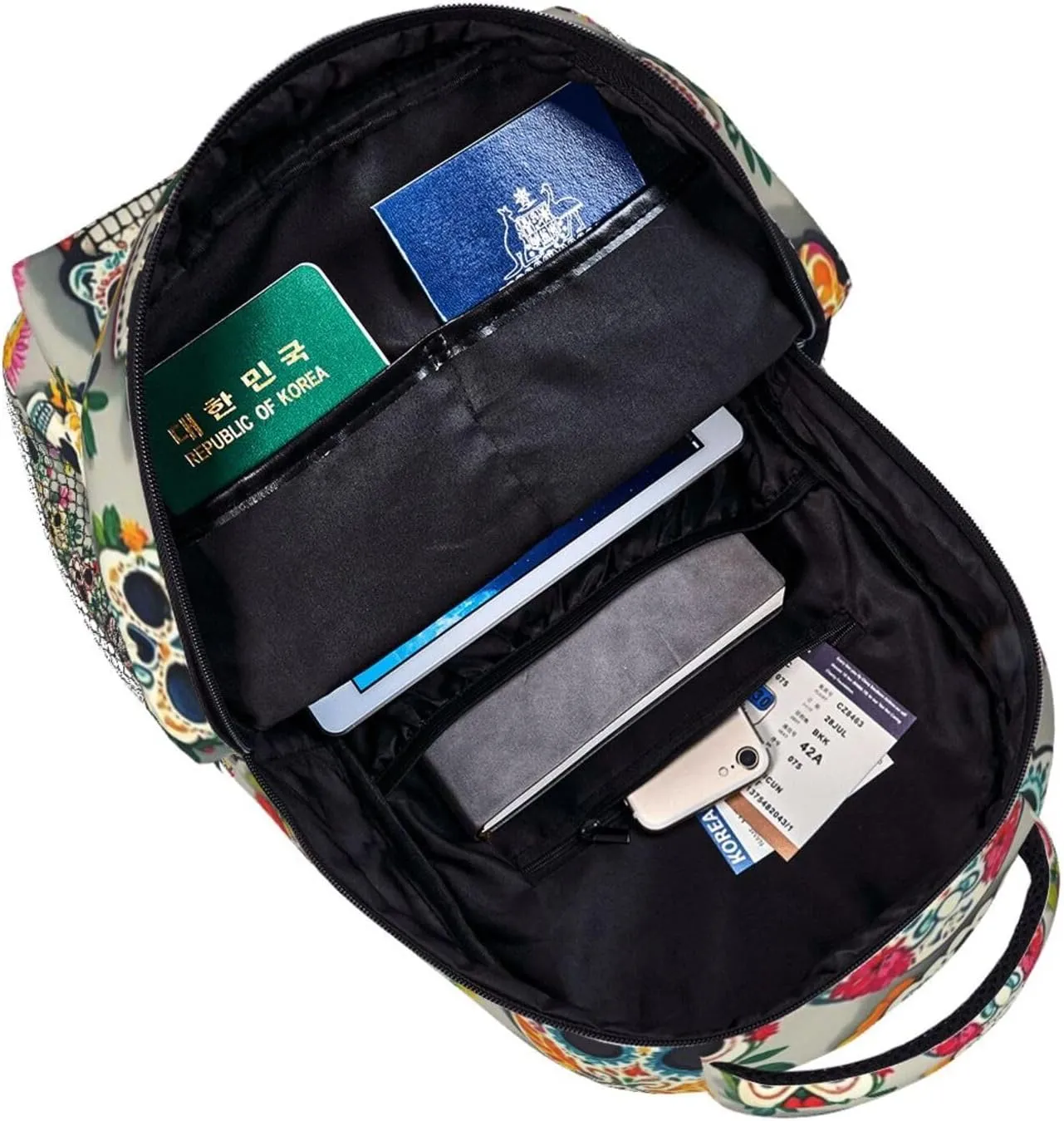 Polyester Daypack Backpack for Trekking Picnic Walking Cycling - Large Capacity Anti-Theft Multipurpose Shoulder Bag, Day Of The Dead Sugar Skull Art Casual Daypack