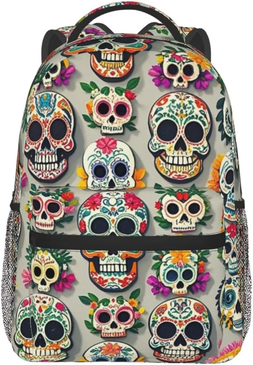 Polyester Daypack Backpack for Trekking Picnic Walking Cycling - Large Capacity Anti-Theft Multipurpose Shoulder Bag, Day Of The Dead Sugar Skull Art Casual Daypack