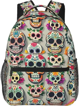 Polyester Daypack Backpack for Trekking Picnic Walking Cycling - Large Capacity Anti-Theft Multipurpose Shoulder Bag, Day Of The Dead Sugar Skull Art Casual Daypack