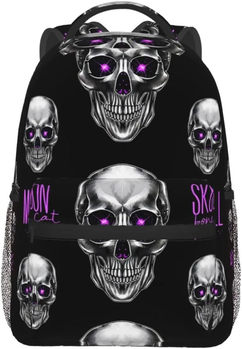 Polyester Daypack Backpack for Trekking Picnic Walking Cycling - Large Capacity Anti-Theft Multipurpose Shoulder Bag, Magical Skull Head Art Casual Daypack