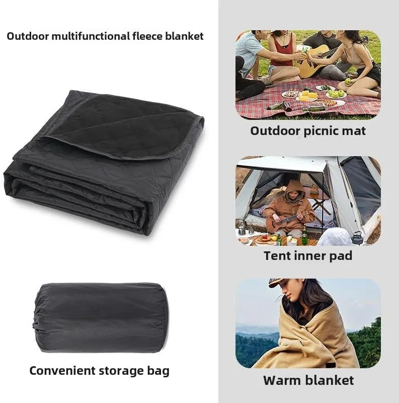 Popular Fleece Camping Blanket Outdoor Waterproof Lightweight Picnic Camping Double-Layer Moisture-Proof pad Compression Portable Indoor (Army Green (Bundle Bag))