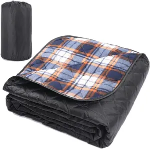Popular Fleece Camping Blanket Outdoor Waterproof Lightweight Picnic Camping Double-Layer Moisture-Proof pad Compression Portable Indoor (Blue Plaid Fleece (Bundle Bag))