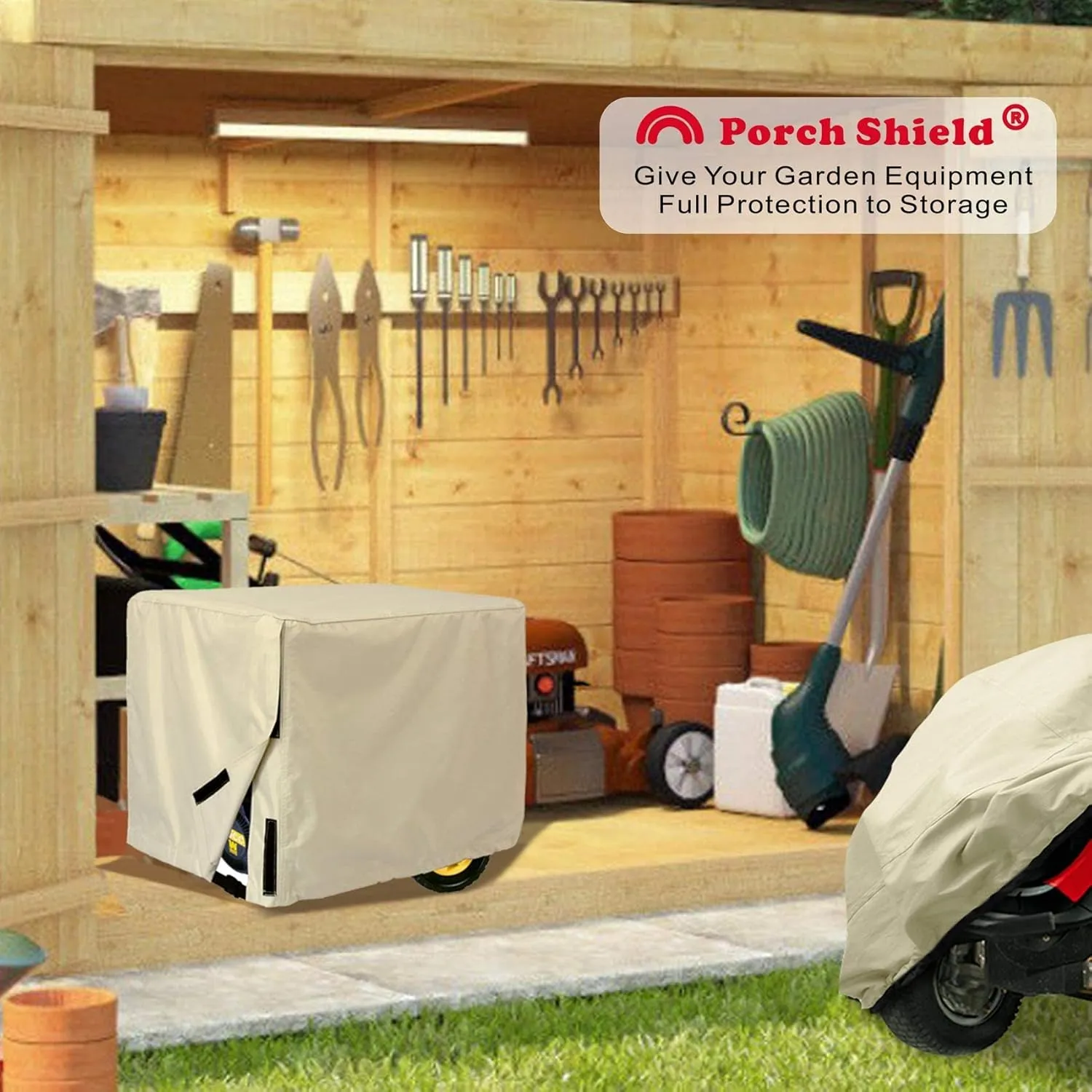 Porch Shield Waterproof Universal Generator Cover 32 x 24 x 24 inch, for Most Generators 5000-10000 Watt, Light Tan
