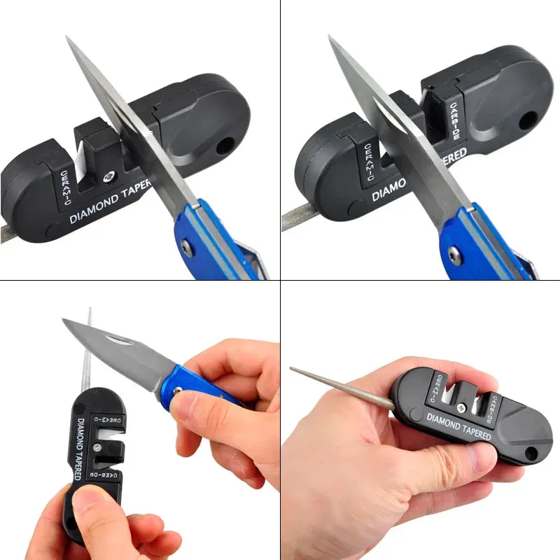 Portable 3-in-1 Knife Whetstone Sharpener - Outdoor Camp Hike Tool