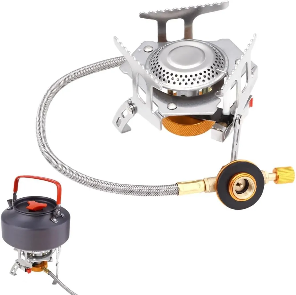 Portable 3500W Outdoor Camping Stove, Windproof Gas Burner with Piezo Ignition and Foldable Design