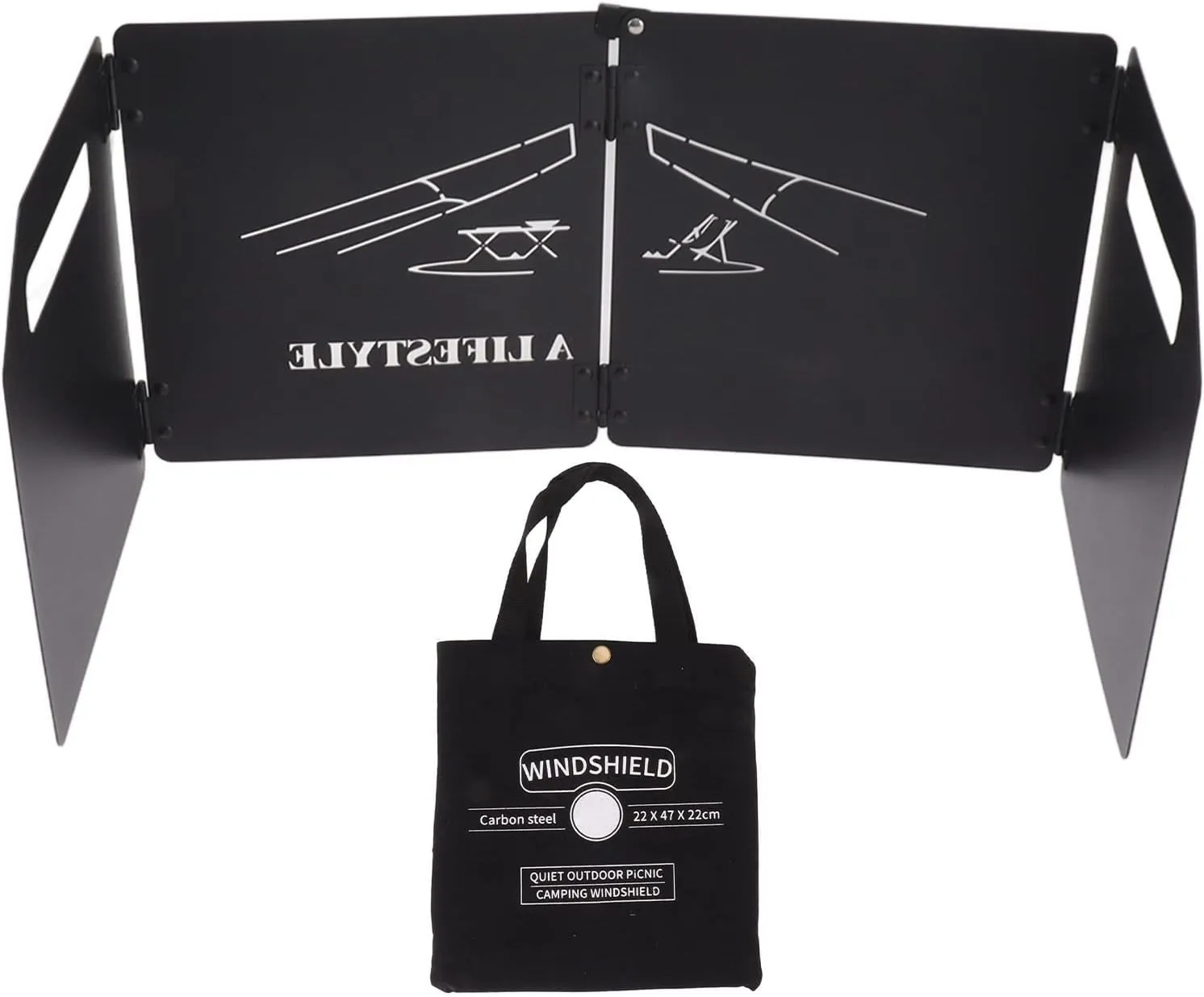Portable 4-Plate Folding Stove Windscreen with Handle, Carbon Steel, Windproof & Oilproof, Fits Various Stove Sizes, Easy to Pack & Carry