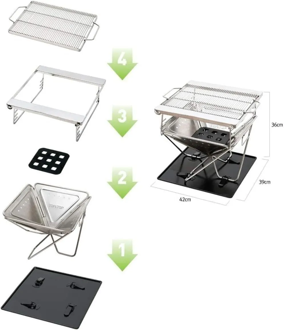 Portable BBQ Charcoal Grill, Foldable Smoker for Outdoor Cooking, Camping, Hiking, Picnics - Stainless Steel, Adjustable Height