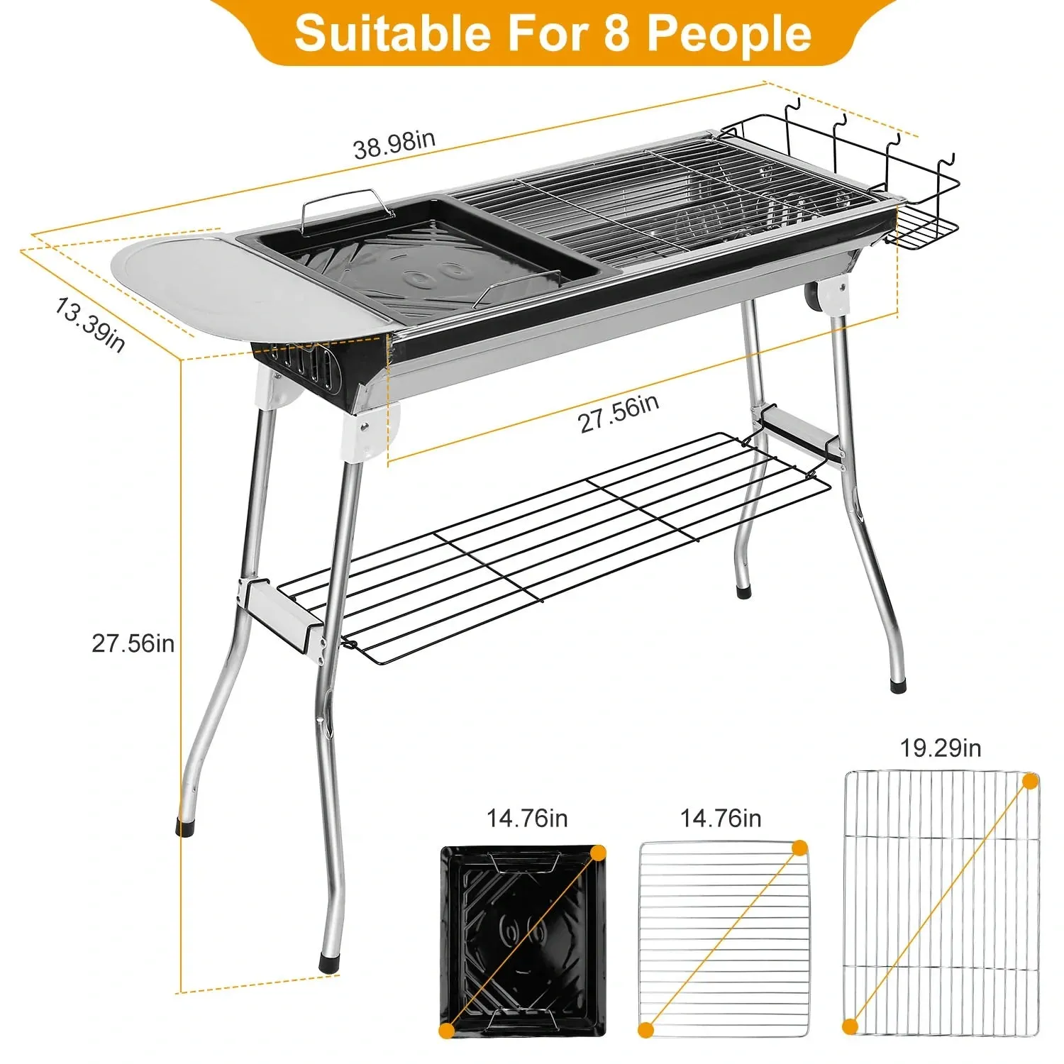 Portable BBQ Grill - Outdoor Charcoal Barbeque Grills | Stainless Steel Camping Grill For Picnic