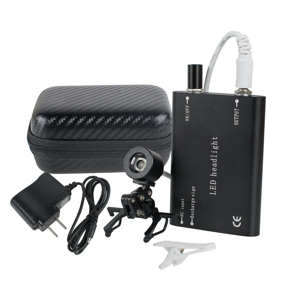 Portable Black Dental Headlight, Head Light, Headlamp for Dental Surgical Medical Binocular Loupe with Premium Bag
