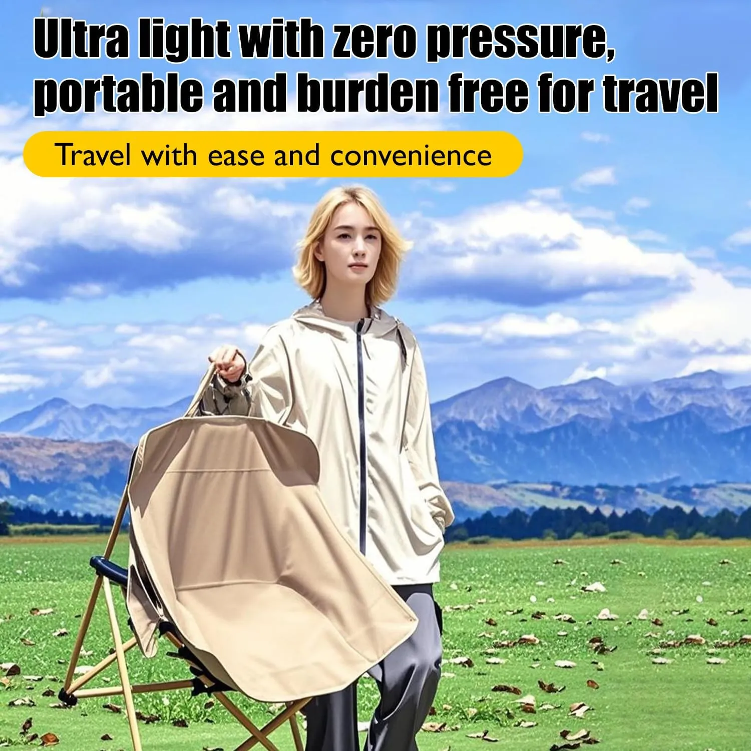 Portable Camping Chair, Ultra Lightweight Folding Picnic Chair, Suitable for Travel, Picnicking, Hiking, Fishing (White,Twin)