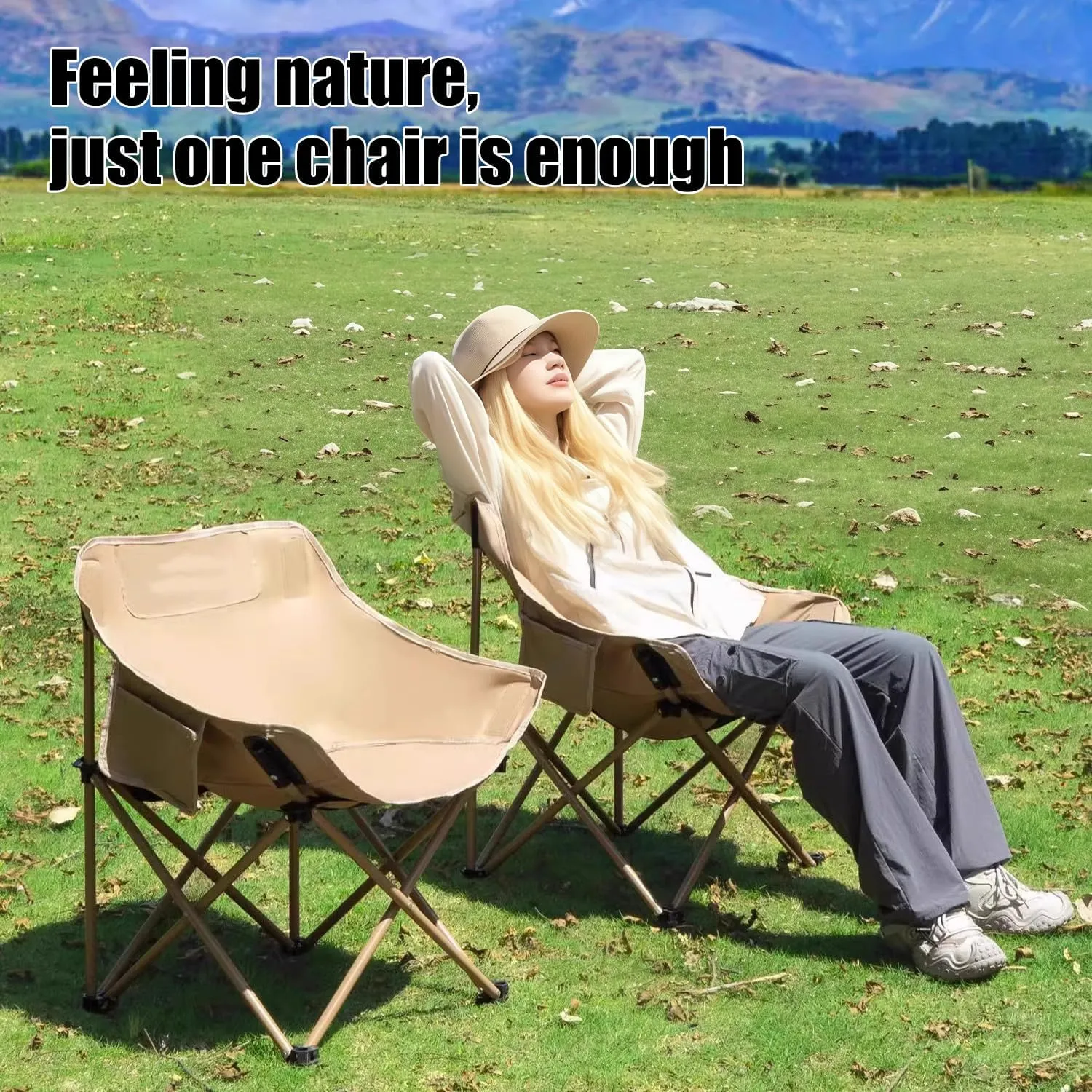 Portable Camping Chair, Ultra Lightweight Folding Picnic Chair, Suitable for Travel, Picnicking, Hiking, Fishing (White,Twin)