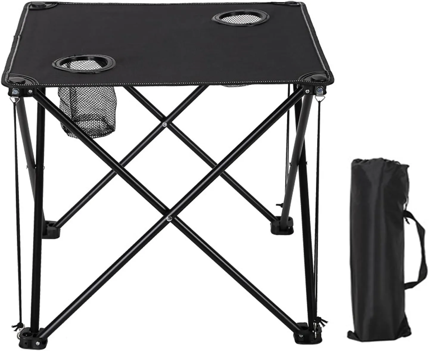 Portable Camping Folding Table with Storage Bag, 600D Oxford Lightweight Folding Picnic Table with 2 Cup Holders, Small Beach Table for Outdoor Indoor Grill Hiking BBQ