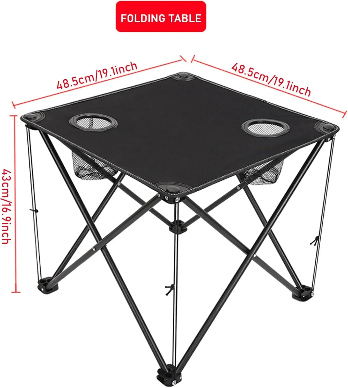 Portable Camping Folding Table with Storage Bag, 600D Oxford Lightweight Folding Picnic Table with 2 Cup Holders, Small Beach Table for Outdoor Indoor Grill Hiking BBQ
