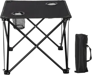 Portable Camping Folding Table with Storage Bag, 600D Oxford Lightweight Folding Picnic Table with 2 Cup Holders, Small Beach Table for Outdoor Indoor Grill Hiking BBQ