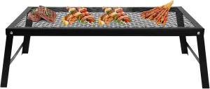 Portable Camping Grill, Heavy-Duty Folding Campfire Grill Grate, Black, Ideal for Outdoor Cooking, Compact & Lightweight Design