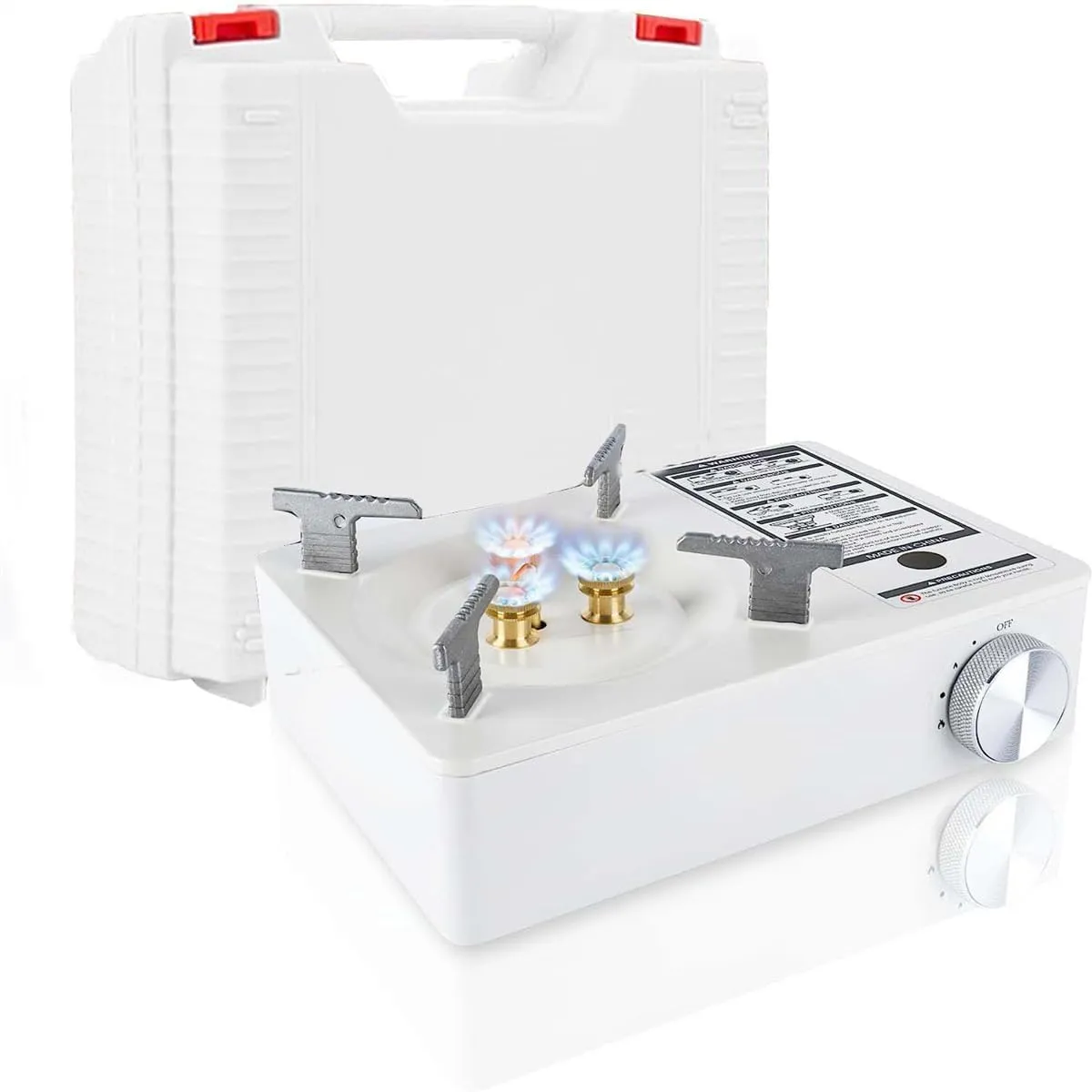 Portable Camping Stove, High Power 11,320 BTUS Mini Stove Outdoor Windproof Camp Stove With Carry Case, Backpacking Essentials, for Camping, Picnic - White