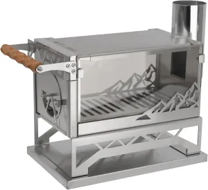 Portable Camping Stove Hot Tent Wood Stove, [Pellet Fuel Silo Capacity 2.5kg/5.5lbs], Stainless Steels Burning Stove with 7.4in 7pcs Chimney Pipes for Outdoor Heating & Cooking,Ice Fishing