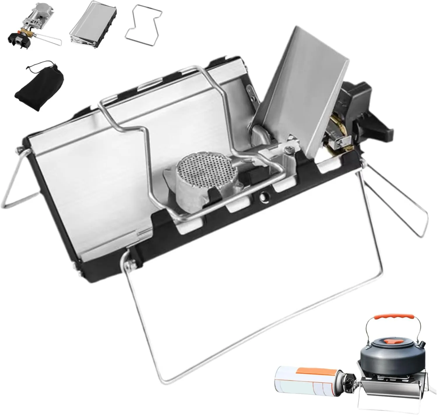 Portable Camping Stove, Portable Camping Stove with Ignition, 3500W Folding Cassette, Windproof Gas, Heat-resistant Backpacking for Outdoor Picnic Hiking