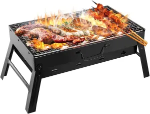Portable Charcoal Grill, 17" Folding Portable BBQ Charcoal Grills, Lightweight BBQ Charcoal Grill for Picnic, Travel, Backyard, Beach, Party, Garden, Camping, Suit For 4-6 People, Black (17 * 10inch)