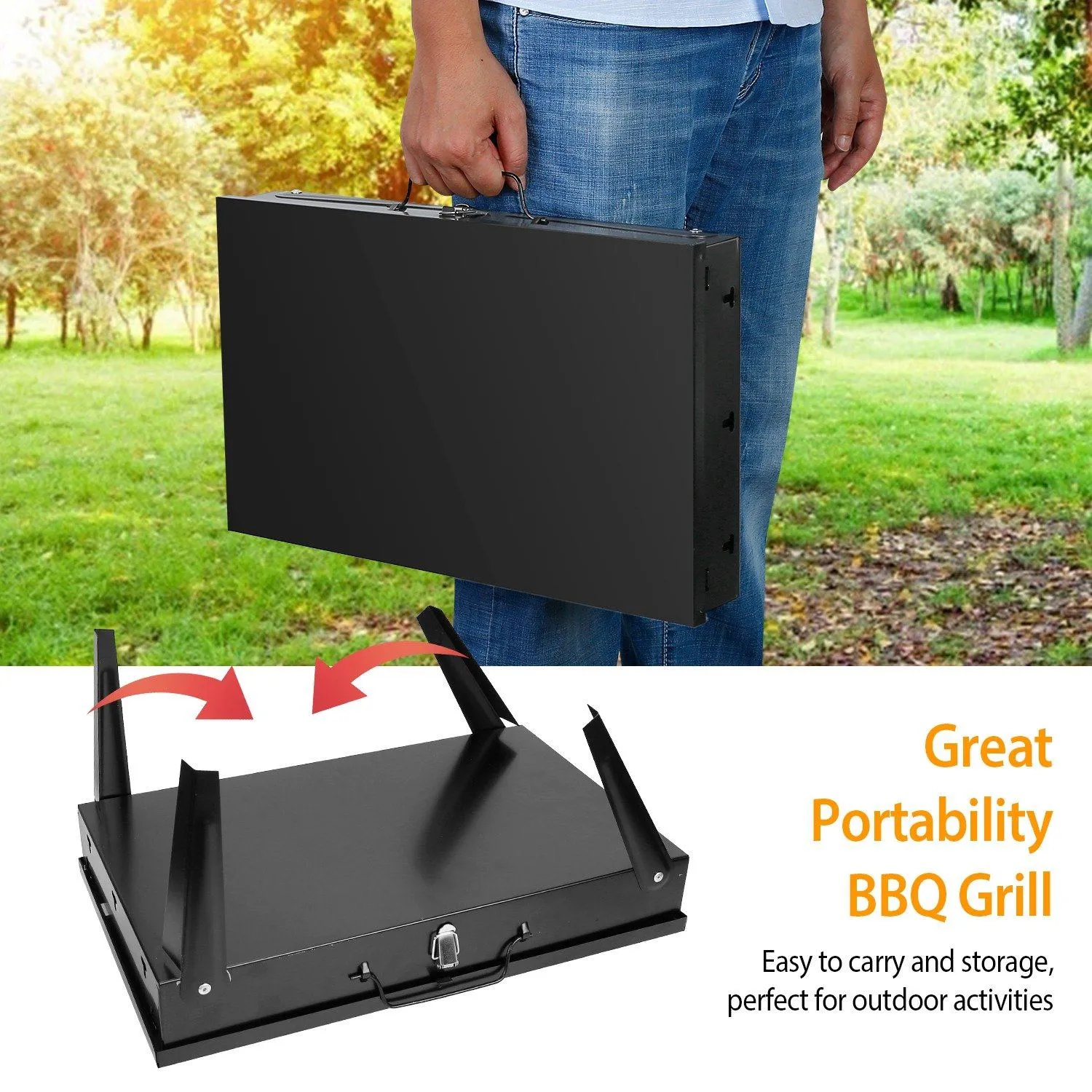 Portable Charcoal Grill Foldable BBQ Suitcase