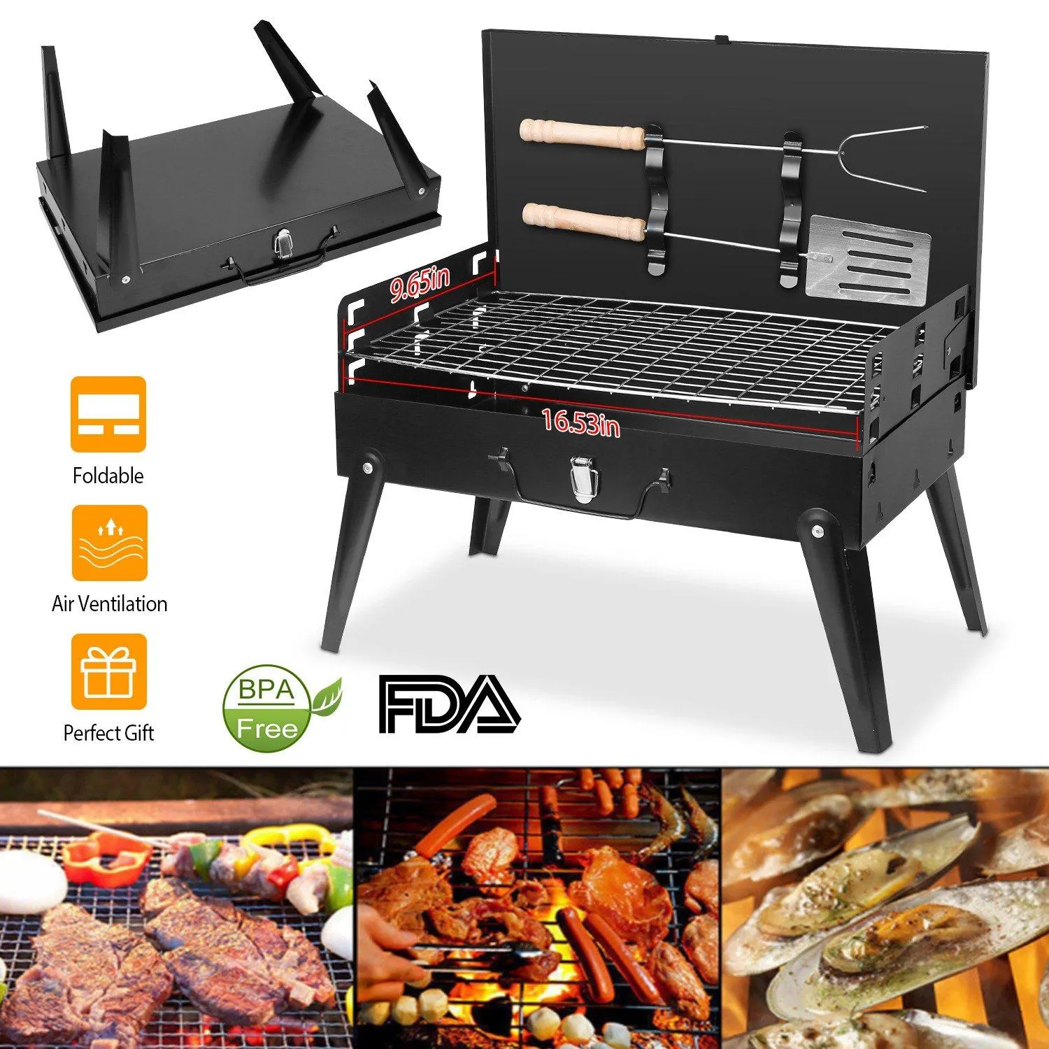 Portable Charcoal Grill Foldable BBQ Suitcase