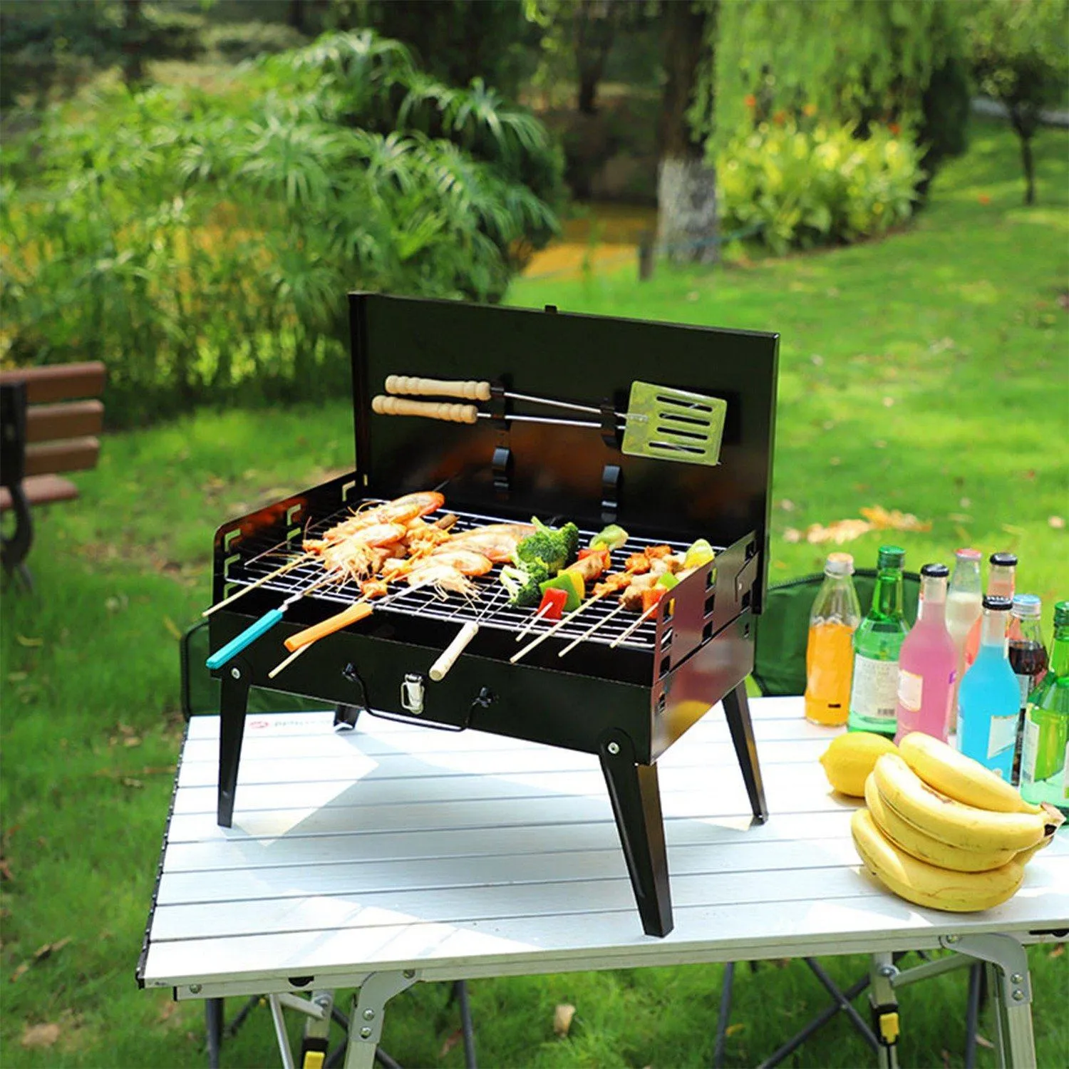 Portable Charcoal Grill Foldable BBQ Suitcase