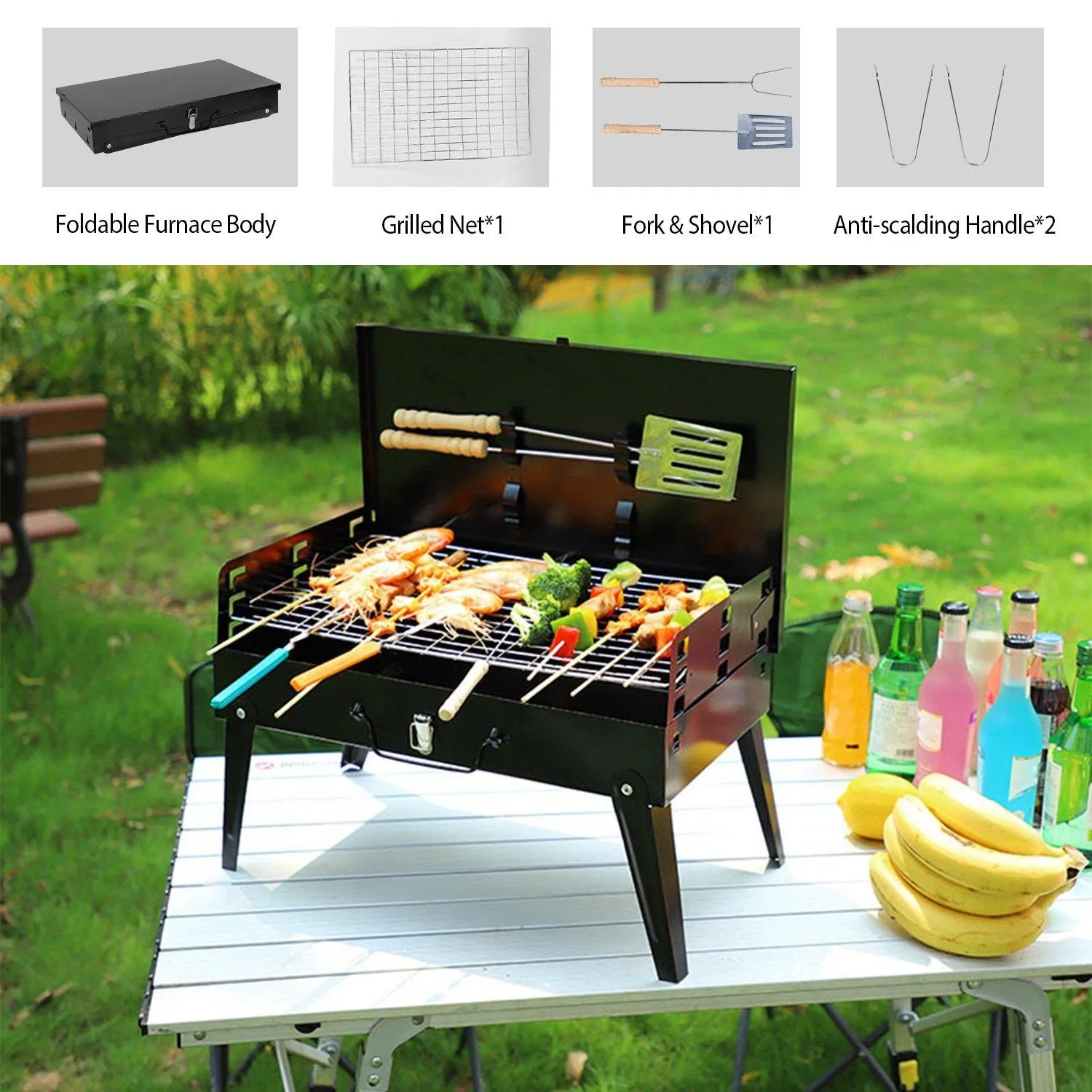 Portable Charcoal Grill Foldable BBQ Suitcase