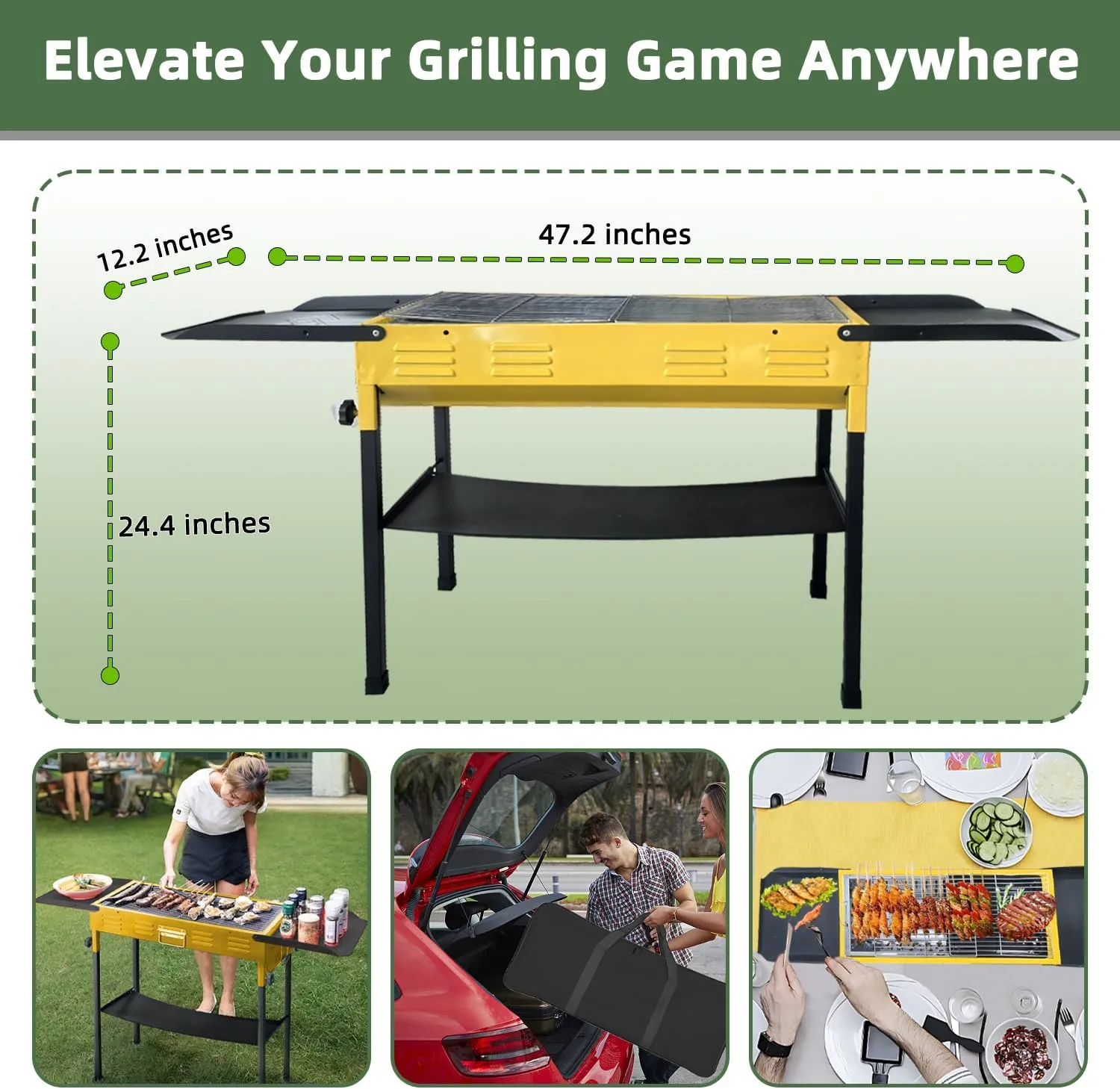 Portable Charcoal Grill, Folding Camping Grills for Hibachi Skewers Stainless Steel, Portable BBQ Grill for Outdoor Cooking Backyard Camping Picnics Beach