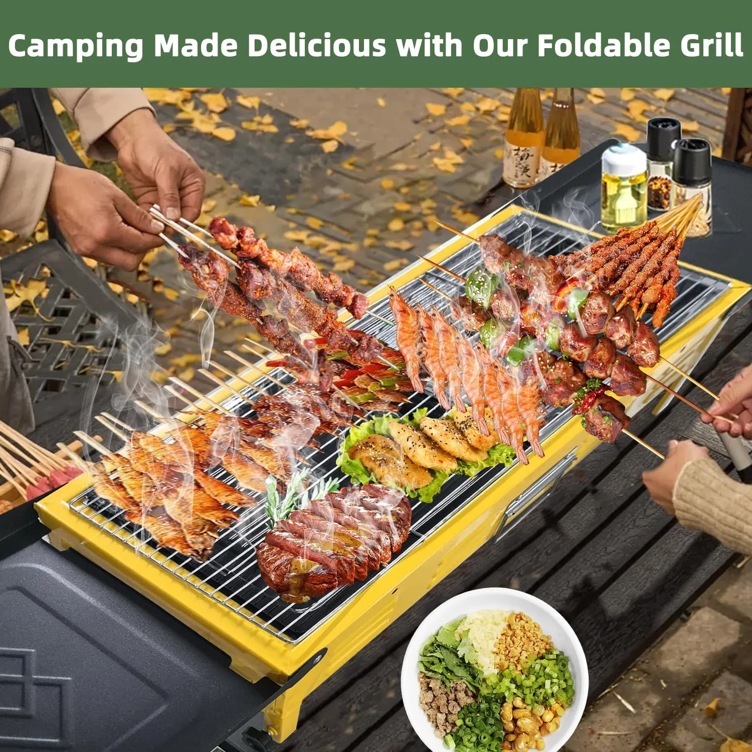 Portable Charcoal Grill, Folding Camping Grills for Hibachi Skewers Stainless Steel, Portable BBQ Grill for Outdoor Cooking Backyard Camping Picnics Beach