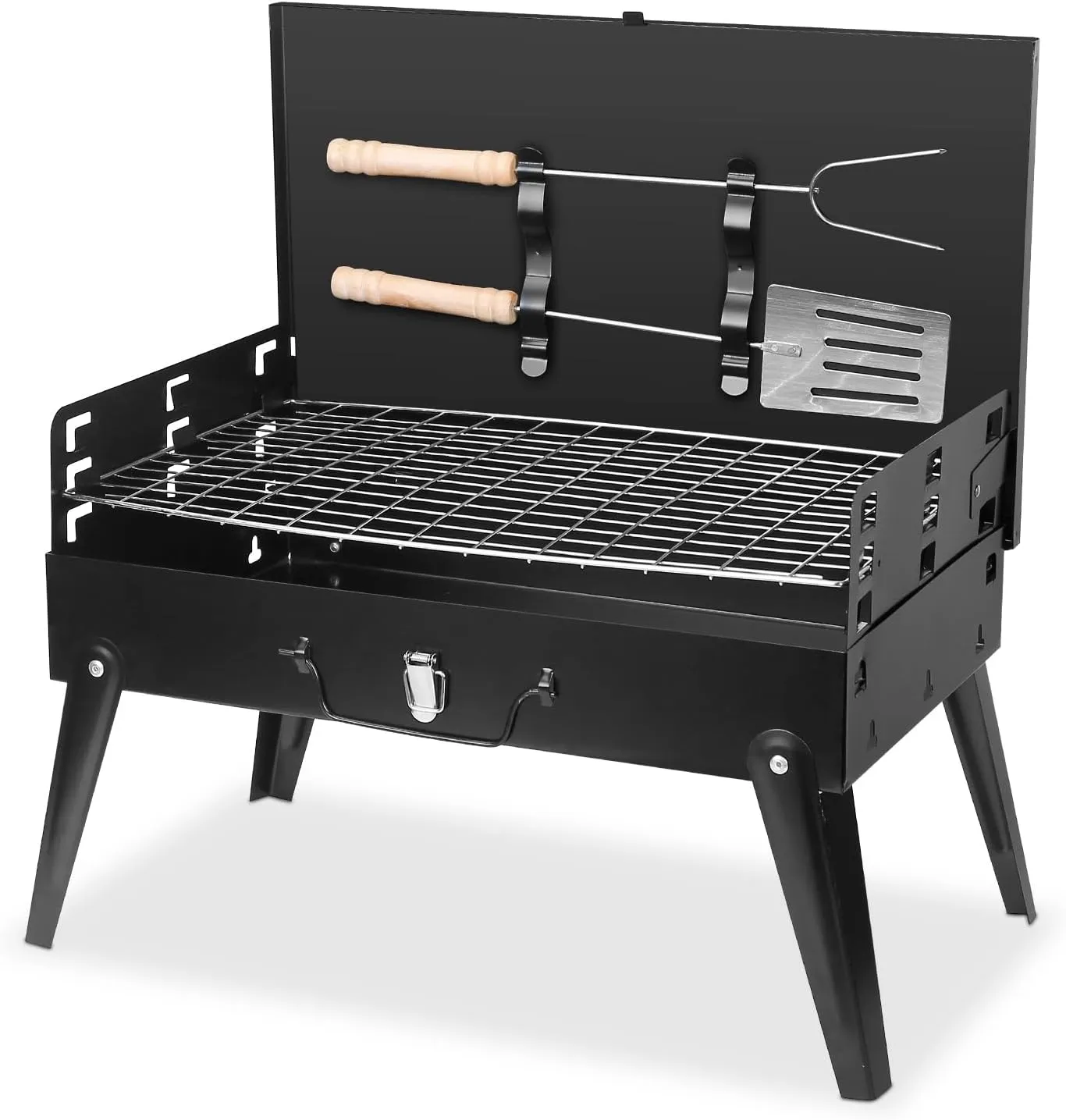 Portable Charcoal Grill,Barbecue Grill Barbecue Grill Tools,Foldable BBQ Suitcase Grill Shelf For Outdoor Camping Picnics Garden Party Grilling,16.7x10x17.7in
