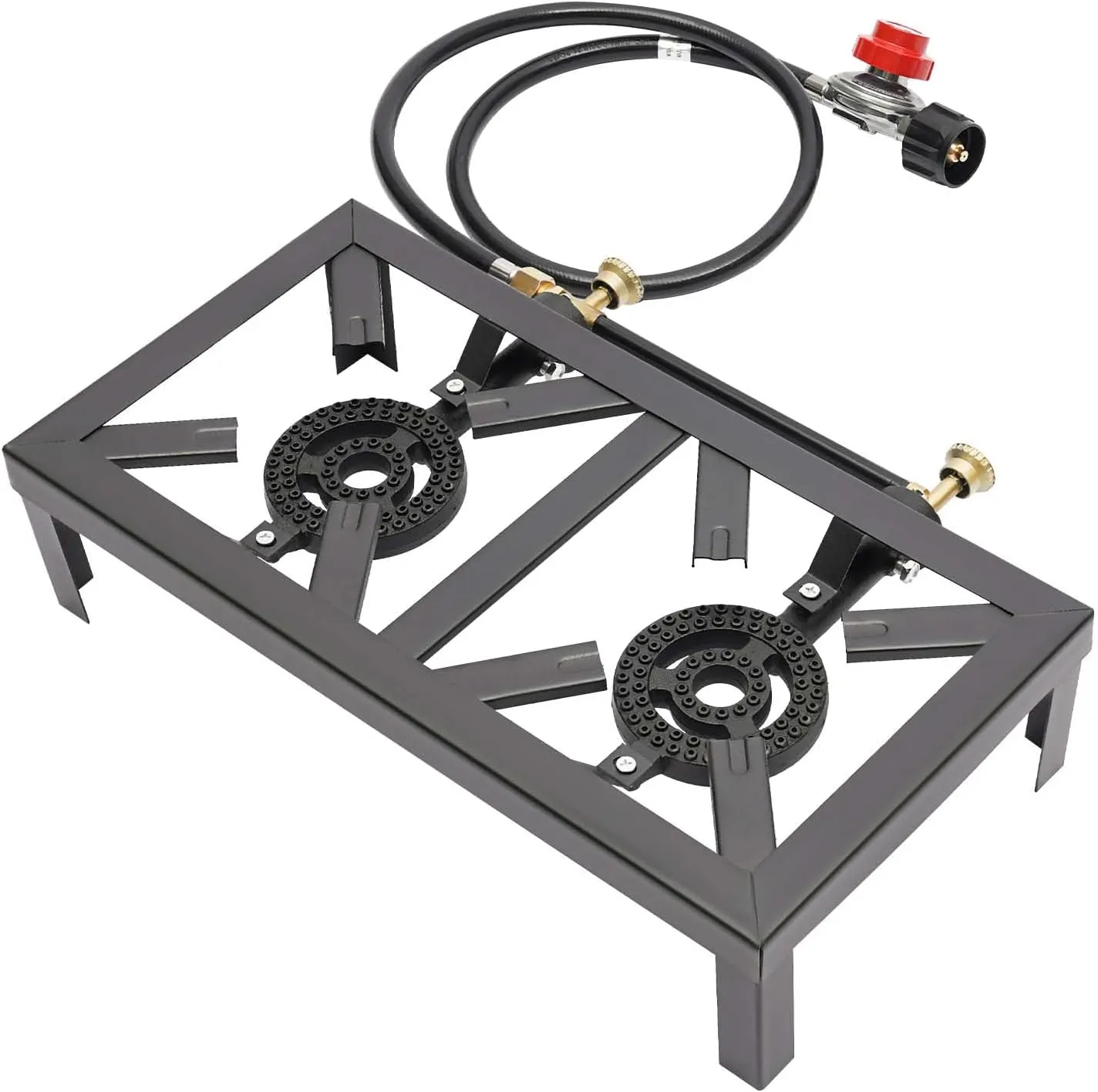Portable Double Burner Outdoor Gas Stove,Outdoor Cooking Camping Double Burner Stove,Propane Cooker with Adjustable 0-10Psi Regulator Hose for Camping Picnics Hiking Barbecues