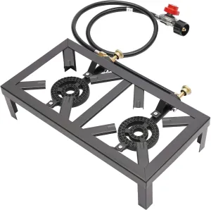 Portable Double Burner Outdoor Gas Stove,Outdoor Cooking Camping Double Burner Stove,Propane Cooker with Adjustable 0-10Psi Regulator Hose for Camping Picnics Hiking Barbecues