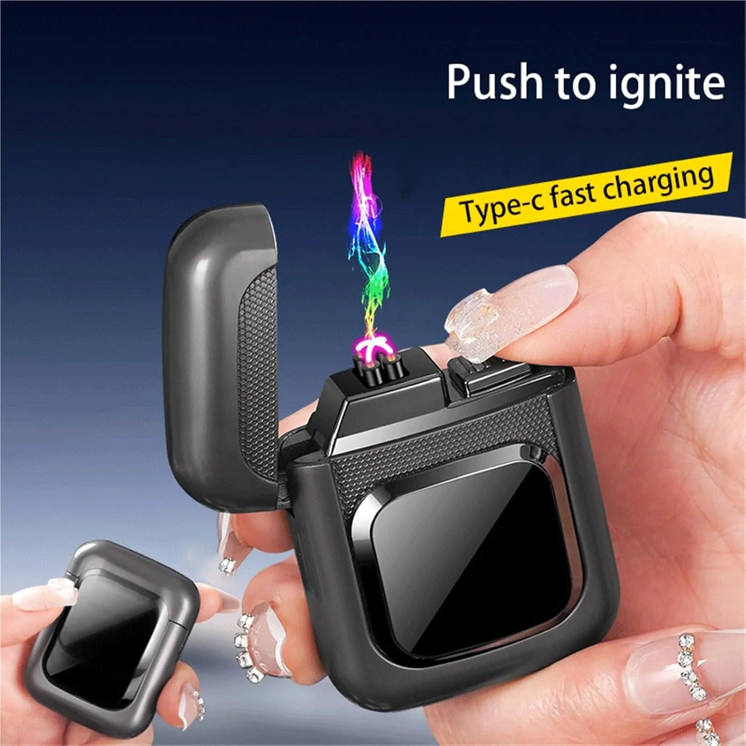 Portable Dual Arc Windproof Lighter - Multi-Function Electric Flameless Lighter - USB Fast Charging - Perfect for Candle Camping Gifts(Gold)