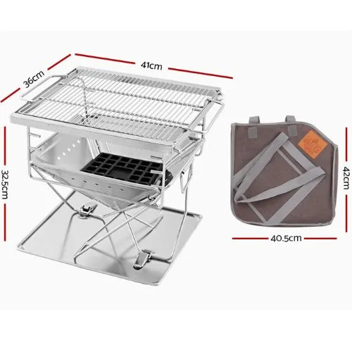 Portable Fire Pit BBQ 2-in-1 Camping Firepit Foldable Outdoor Wood Stove Burner