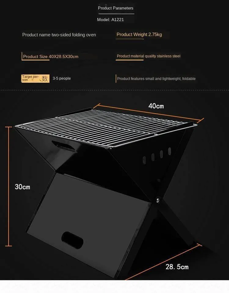 Portable Foldable Charcoal Grill - X-Shaped Outdoor BBQ