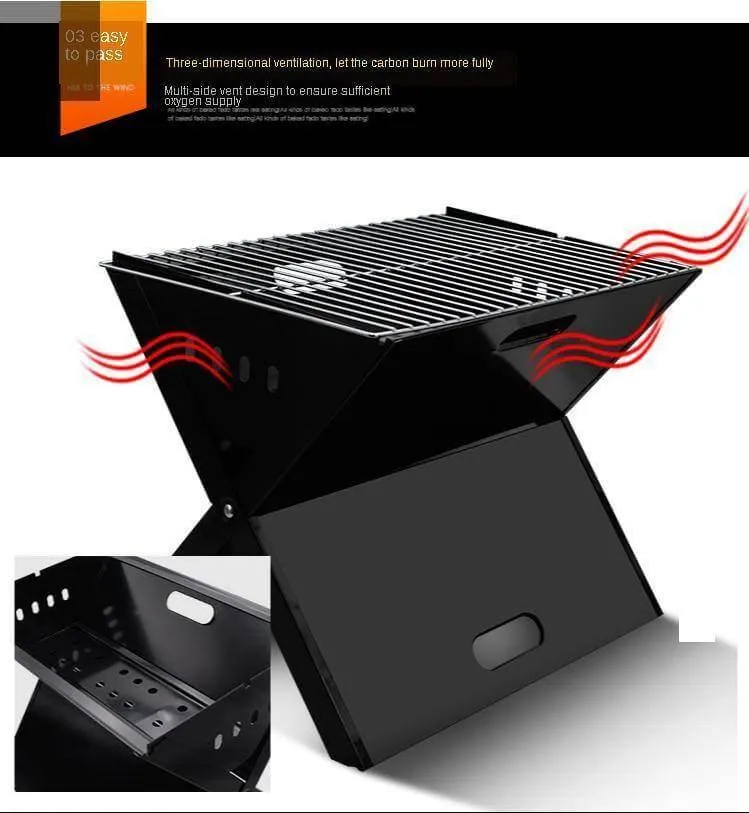 Portable Foldable Charcoal Grill - X-Shaped Outdoor BBQ