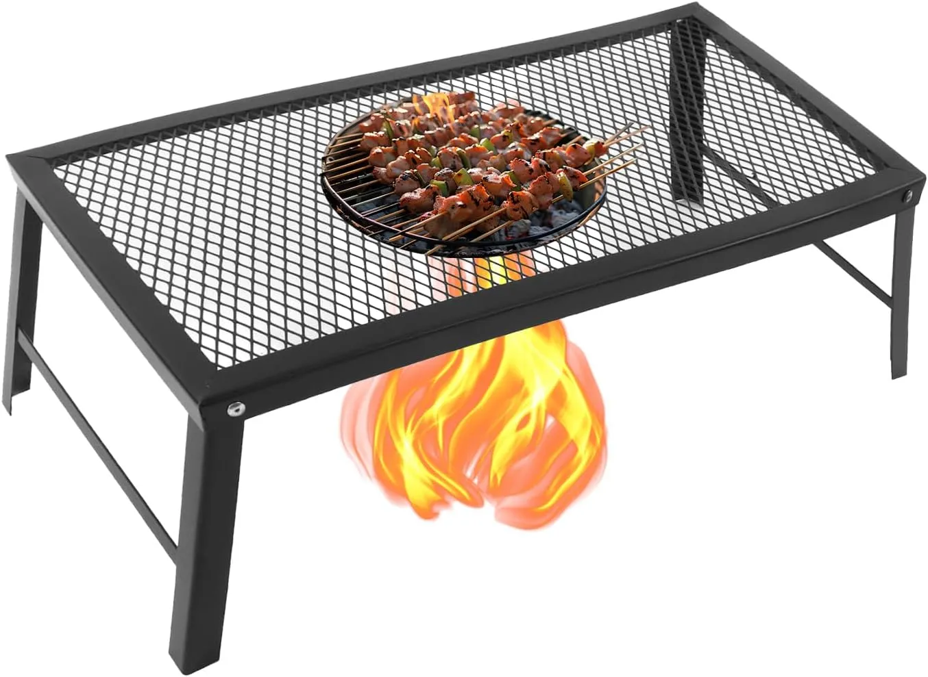 Portable Folding Campfire Grill Grate Multifunctional & Waterproof 304 Stainless Steel Outdoor Camp Grill Rack (Black)