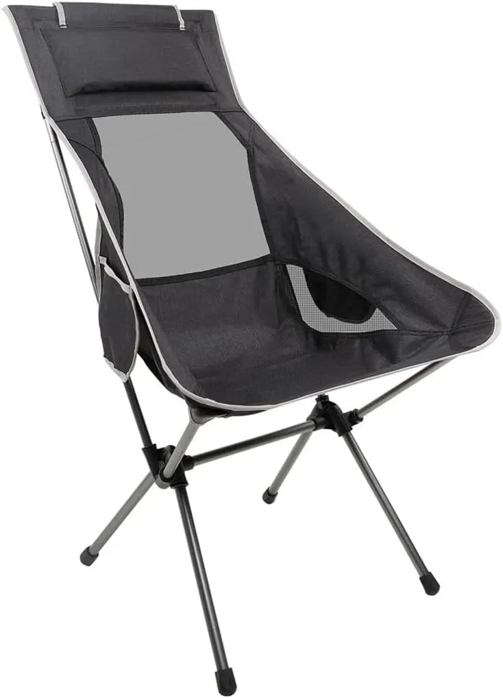 Portable Folding Chair Outdoor High Back Camping Chair Portable Folding Seat with Mesh Backrest Camping Fishing Stool with Quilted Pillow Adjustable Folding Chair(Black)