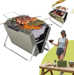 Portable Folding Charcoal Grill with Adjustable Rack, Stainless Steel Mini BBQ, Lightweight for Camping, Hiking, Outdoor Cooking, Tabletop Picnics